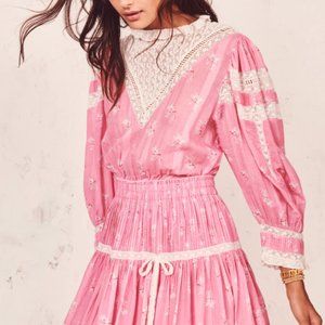 LOVESHACKFANCY PINK VIOLA WHITE TRIM DRESS